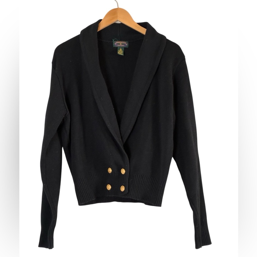 Charter Club | Vintage black new wool collegiate cardigan sweater
